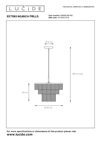 Lucide EXTRAVAGANZA FRILLS - Hanglamp - Ø 40 cm - 1xE27 - Mat Goud / Messing - technisch